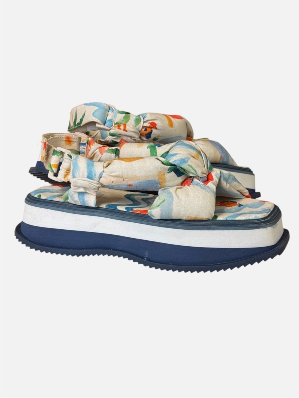 FARM RIO Sandals Women's Copacabana Scarf Palm Print
Square Toe Platform Sz 8